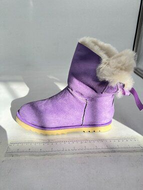 Purple Women Cute Winter Round Toe Comfy Low Heels Warm Fur Ankle Snow Boots